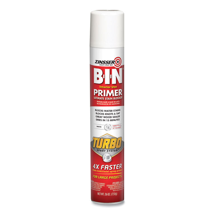 BIN Aerosol Primer with Turbo Spray System, Interior, Flat White, 26 oz Aerosol Can, 6/Carton