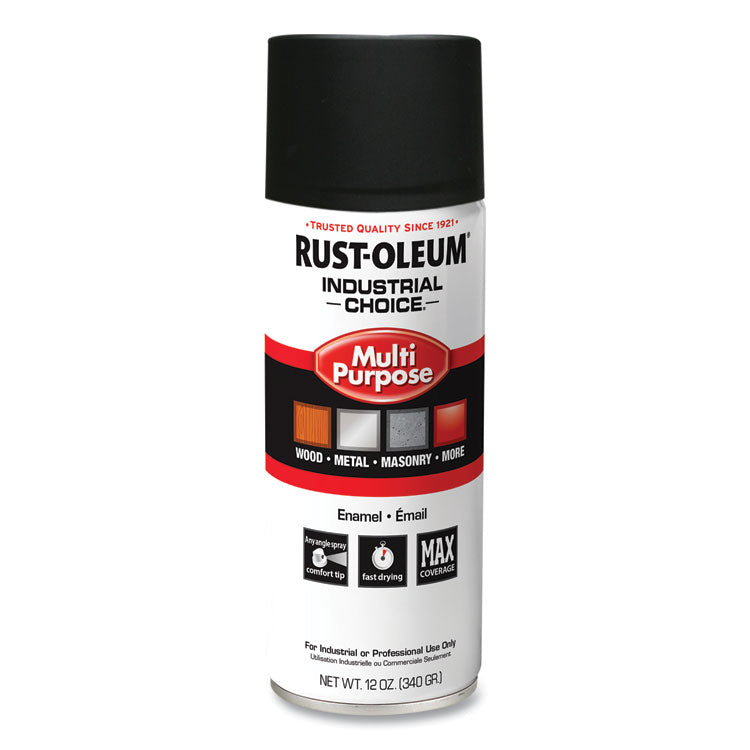 Industrial Choice 1600 System Multi-Purpose Enamel Spray Paint, Ultra-Flat Black, 12 oz Aerosol Can, 6/Carton