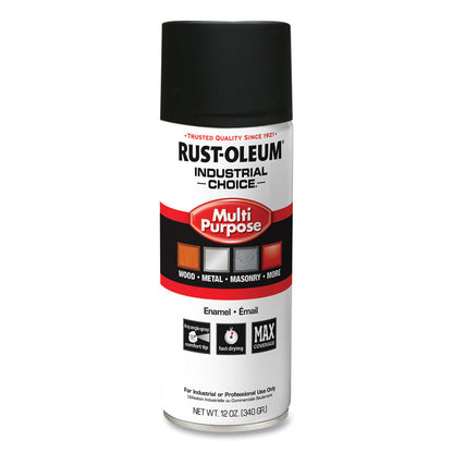 Industrial Choice 1600 System Multi-Purpose Enamel Spray Paint, Ultra-Flat Black, 12 oz Aerosol Can, 6/Carton