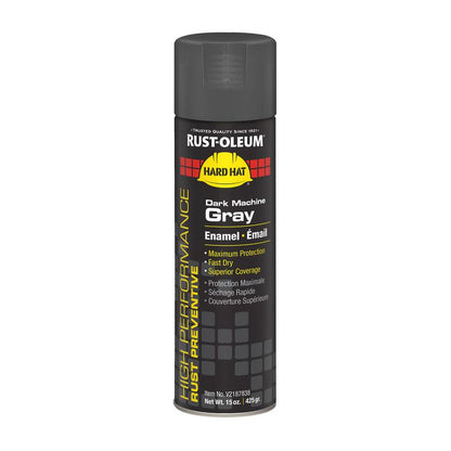 Hard Hat High Performance V2100 System Rust Preventive Enamel Spray Paint, Gloss Dark Machine Gray, 15 oz Aerosol Can, 6/CT