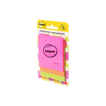 Transparent Notes, 2.88" x 2.88", Assorted Colors, 36 Sheets/Pad, 3 Pads/Pack