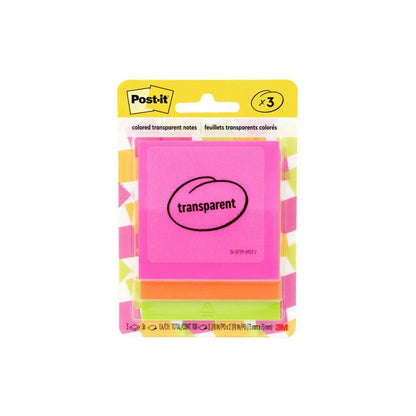 Transparent Notes, 2.88" x 2.88", Assorted Colors, 36 Sheets/Pad, 3 Pads/Pack