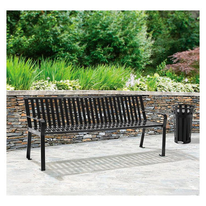 Steel Slat Benches with Back, 72" x 26" x 31", Black Seat/Back, Black Base