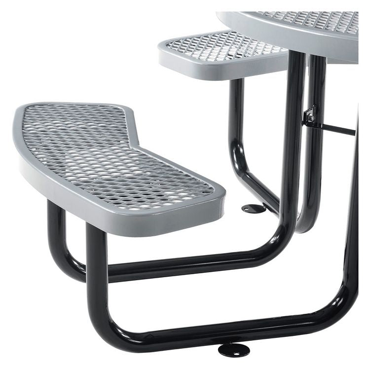 Expanded Steel Picnic Table, Round, 46" Dia x 29.5"h, Gray Top, Gray Base/Legs