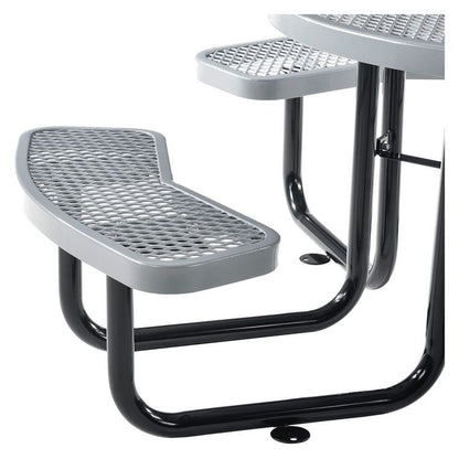 Expanded Steel Picnic Table, Round, 46" Dia x 29.5"h, Gray Top, Gray Base/Legs