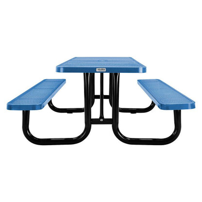 Perforated Steel Picnic Table, Rectangular, 72 x 62 x 29.5, Blue Top, Blue Base/Legs