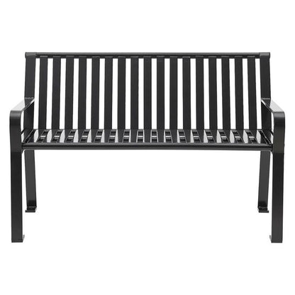 Steel Slat Benches with Back, 48" x 27" x 31", Black Seat/Back, Black Base