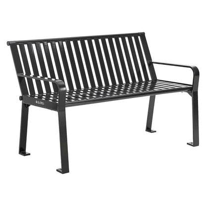 Steel Slat Benches with Back, 48" x 27" x 31", Black Seat/Back, Black Base