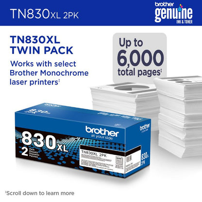TN830XL High-Yield Toner, 3,000 Page-Yield, Black, 2/Pack