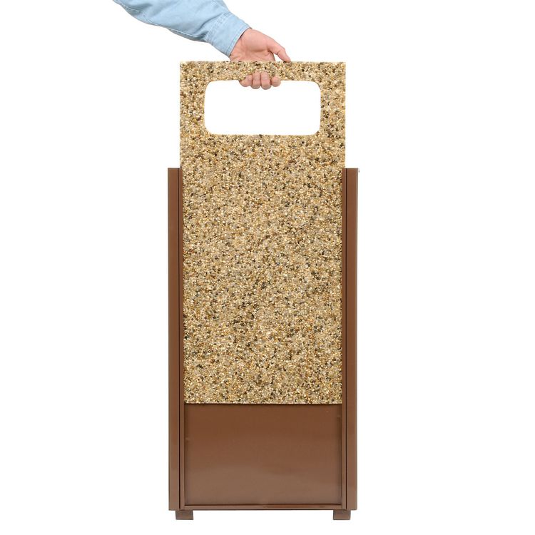 Stone Panel All Weather Trash Receptacle Urn, 24 gal, Steel, Brown