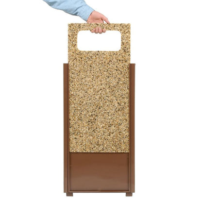 Stone Panel All Weather Trash Receptacle Urn, 24 gal, Steel, Brown