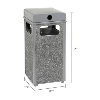 Stone Panel All Weather Trash Receptacle Urn, 24 gal, Steel, Gray