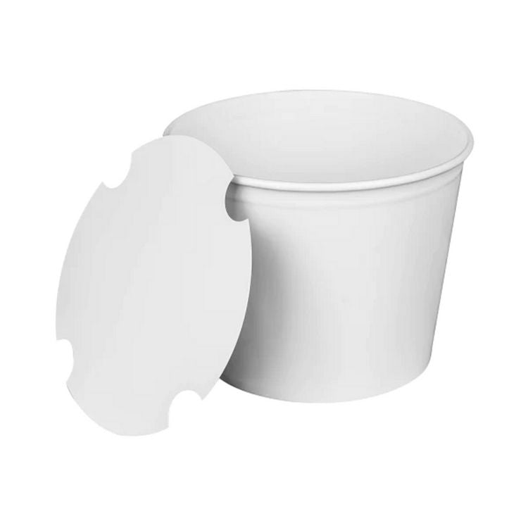 Food Bucket with Lid, 85 oz, 7.36" Diameter x 6" h, White, Paper, 180/Carton