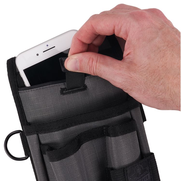 Arsenal 5568 Belt Loop Tool Pouch with Device Holster, 4 Compartments, 5 x 2 x 8.5, Polyester, Gray