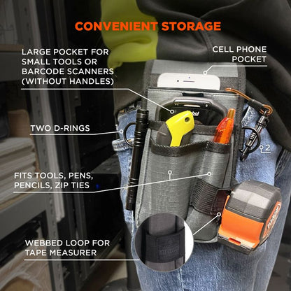 Arsenal 5569 Belt Clip Tool Pouch with Device Holster, 4 Compartments, 5 x 2 x 8.5, Polyester, Gray