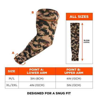 Chill-Its 6695 Sun Protection Arm Sleeves, Polyester/Spandex, Medium/Large, Camo
