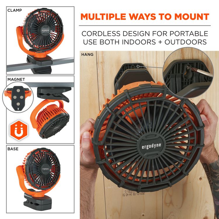 Chill-Its 6090 Rechargeable Portable Jobsite Fan, 9.5", 2 Speeds, Orange/Black