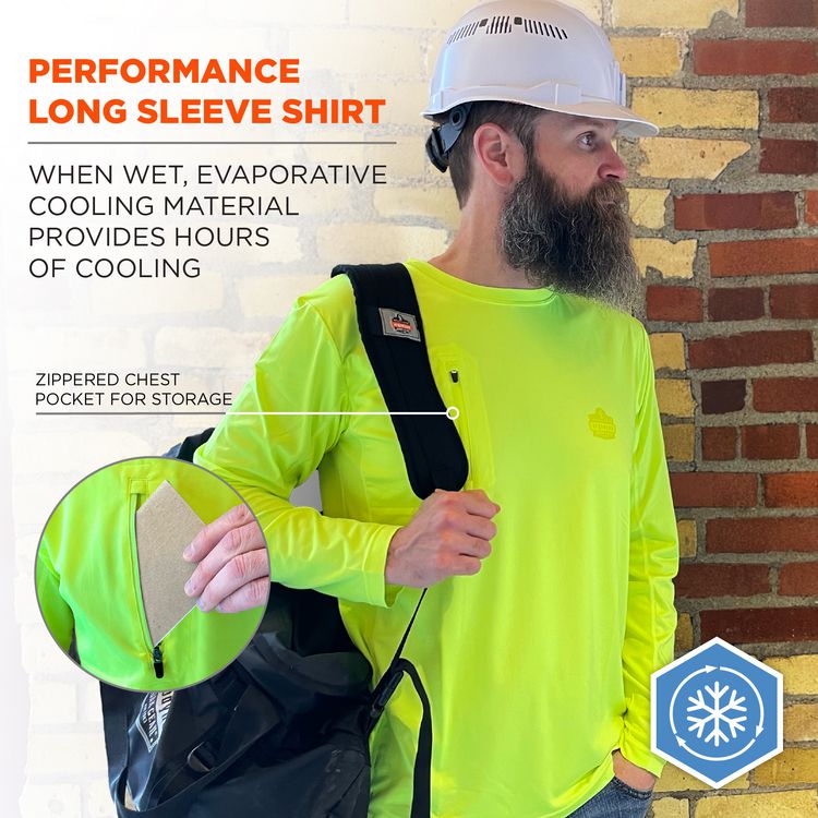 Chill-Its 6689 Cooling Long Sleeve Sun Shirt with UV Protection, Small, Lime