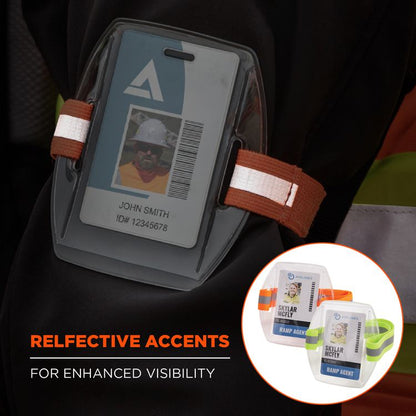 Squids 3386 Arm Band ID/Badge Holder, Vertical, Hi-Vis Orange, 3.75 x 4.25 Holder, 2.5 x 4 Insert, 10/Pack