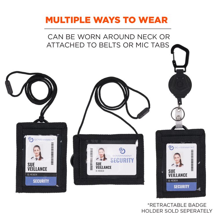 Squids 3389 Wallet ID/Badge Holder,Horizontal/Vertical, Black, 3.75 x 5 for 2.75 x 3.5 Insert, 18" Cord