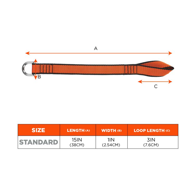 Squids 3174 Anchor Choke Strap for Tool Tethering, 25 lb Max Safe Working Capacity, 15" Long, Orange