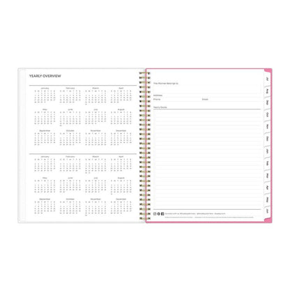 Roosevelt Pink Academic Weekly/Monthly Planner, Floral Artwork, 11" x 8.5", Pink/Gray Cover, 12-Month (July-June): 2025-2026