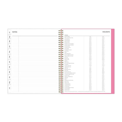 Roosevelt Pink Academic Weekly/Monthly Planner, Floral Artwork, 11" x 8.5", Pink/Gray Cover, 12-Month (July-June): 2025-2026
