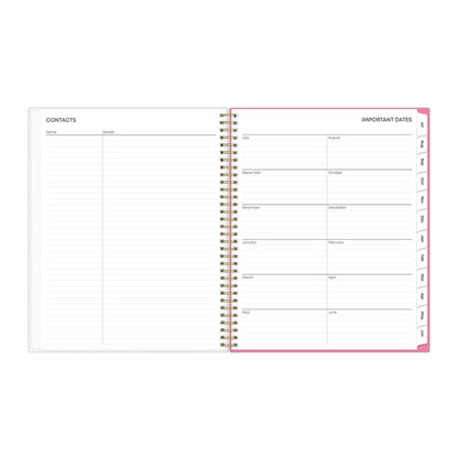 Roosevelt Pink Academic Weekly/Monthly Planner, Floral Artwork, 11" x 8.5", Pink/Gray Cover, 12-Month (July-June): 2025-2026