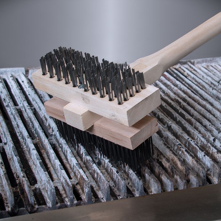 Sparta Broiler Master Grill Brush and Scraper with Handle, Metal Bristles, 48" Natural Wood Handle