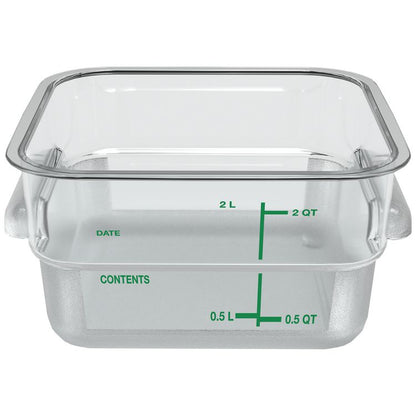 Squares Polycarbonate Food Storage Container, 2 qt,  7.13 x 7.13 x  3.8, Clear, Plastic