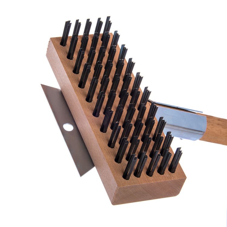 Sparta Broiler Master Grill Brush and Scraper with Handle, Metal Bristles, 30"  Natural Wood Handle