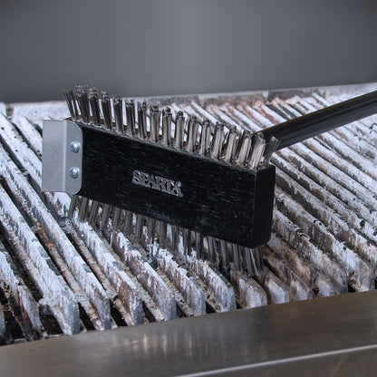 Sparta Broiler Master Grill Brush and Scraper with Handle, Metal Bristles, 30.5" Black Wood Handle