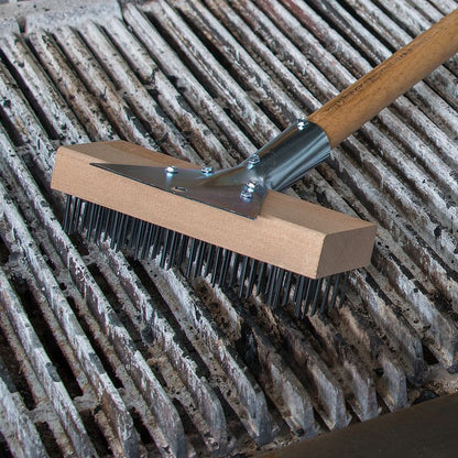 Sparta Broiler Master Grill Brush and Scraper with Handle, Metal Bristles, 30"  Natural Wood Handle