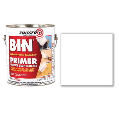 BIN Shellac-Base Interior and Spot Exterior Primer, Flat White, 1 gal Bucket/Pail, 2/Carton