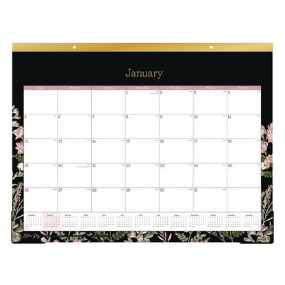 Neveah Monthly Desk Pad Calendar, Floral Artwork, 22" x 17", White/Black/Pink Sheets, Gold Headband, 12-Month (Jan-Dec): 2026