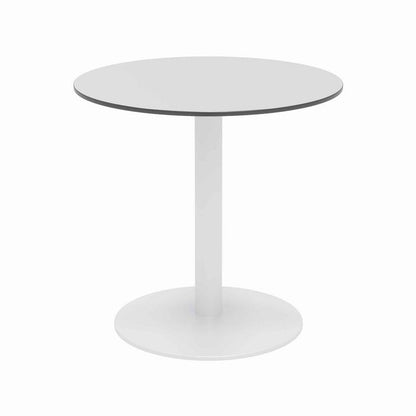 Eveleen Outdoor Patio Table with Two Gray Powder-Coated Polymer Chairs, 30" Dia x 29h, Designer White