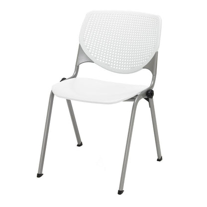 Pedestal Table with Four White Kool Series Chairs, Round, 36" Dia x 29h, Studio Teak