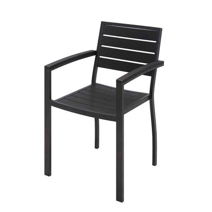 Eveleen Outdoor Patio Table with Six Black Powder-Coated Polymer Chairs, 32 x 55 x 29, Black