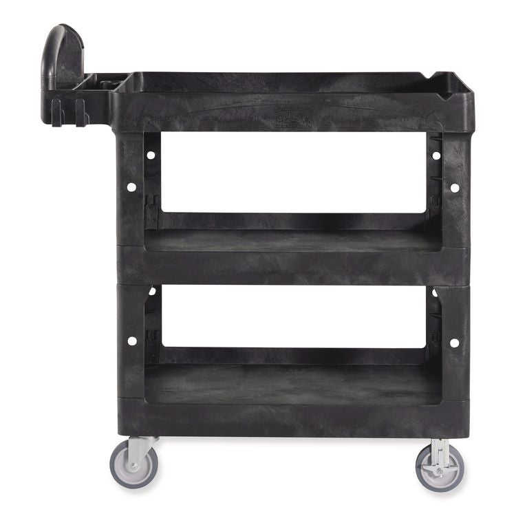 BRUTE 3-Shelf Heavy-Duty Ergo Lipped Utility Cart, Resin, 3 Shelves, 600 lb Capacity, 25.24" x 44" x 47", Black