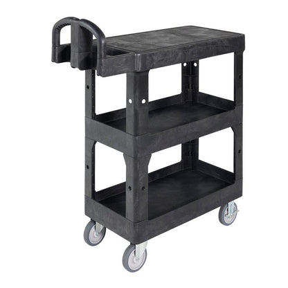 BRUTE 3-Shelf Heavy-Duty Ergo Flat Utility Cart, Plastic, 3 Shelves, 600 lb Capacity, 25.24" x 48.63" x 46.18", Black