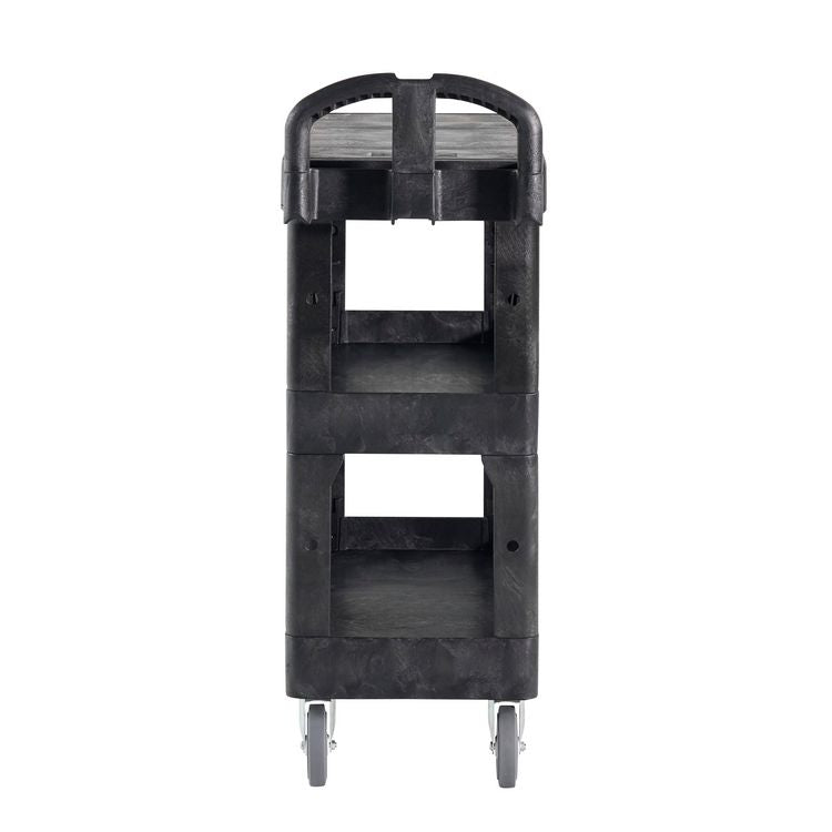 BRUTE 3-Shelf Heavy-Duty Ergo Flat Utility Cart, Plastic, 3 Shelves, 600 lb Capacity, 25.24" x 48.63" x 46.18", Black
