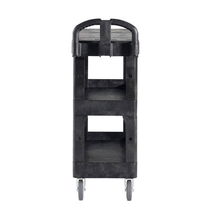 BRUTE 3-Shelf Heavy-Duty Ergo Flat Utility Cart, Plastic, 3 Shelves, 600 lb Capacity, 25.24" x 48.63" x 46.18", Black
