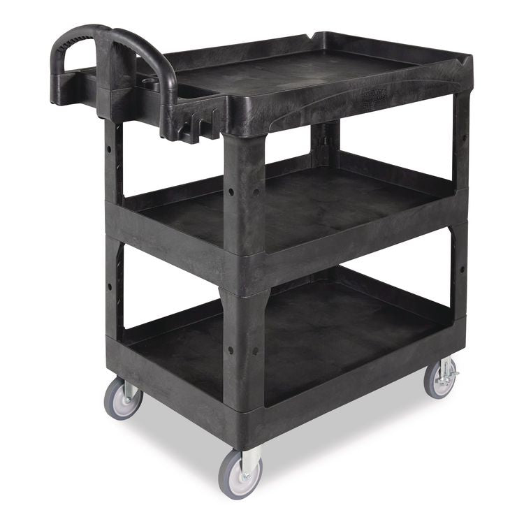 BRUTE 3-Shelf Heavy-Duty Ergo Lipped Utility Cart, Resin, 3 Shelves, 600 lb Capacity, 25.24" x 44" x 47", Black