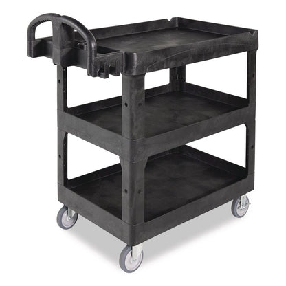 BRUTE 3-Shelf Heavy-Duty Ergo Lipped Utility Cart, Resin, 3 Shelves, 600 lb Capacity, 25.24" x 44" x 47", Black