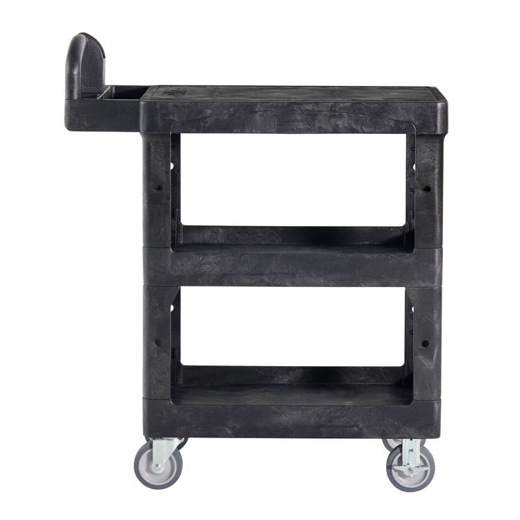 BRUTE 3-Shelf Heavy-Duty Ergo Flat Utility Cart, Plastic, 3 Shelves, 600 lb Capacity, 25.24" x 48.63" x 46.18", Black