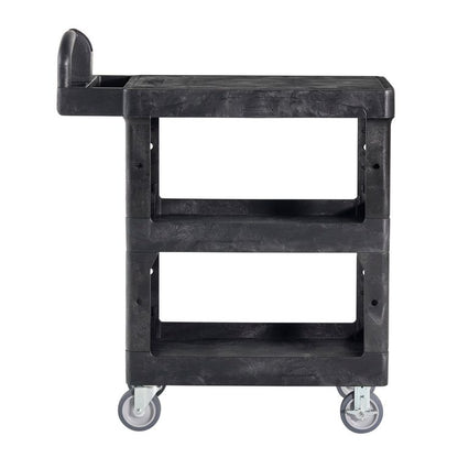 BRUTE 3-Shelf Heavy-Duty Ergo Flat Utility Cart, Plastic, 3 Shelves, 600 lb Capacity, 25.24" x 48.63" x 46.18", Black