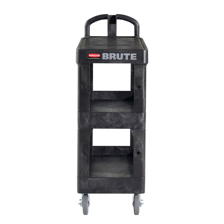 BRUTE 3-Shelf Heavy-Duty Ergo Flat Utility Cart, Plastic, 3 Shelves, 600 lb Capacity, 25.24" x 48.63" x 46.18", Black
