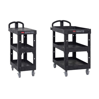 BRUTE 3-Shelf Heavy-Duty Ergo Flat Utility Cart, Plastic, 3 Shelves, 600 lb Capacity, 25.24" x 48.63" x 46.18", Black