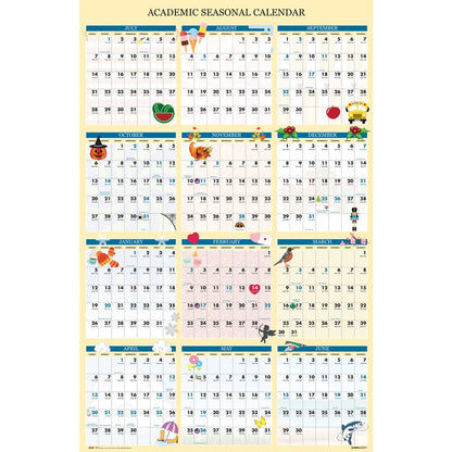 Recycled Academic Seasonal Laminated Wall Calendar, Illustrated Seasons, 24 x 37, 12-Month (July to June), 2025 to 2026