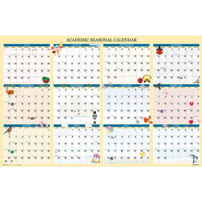 Recycled Academic Seasonal Laminated Wall Calendar, Illustrated Seasons, 24 x 37, 12-Month (July to June), 2025 to 2026